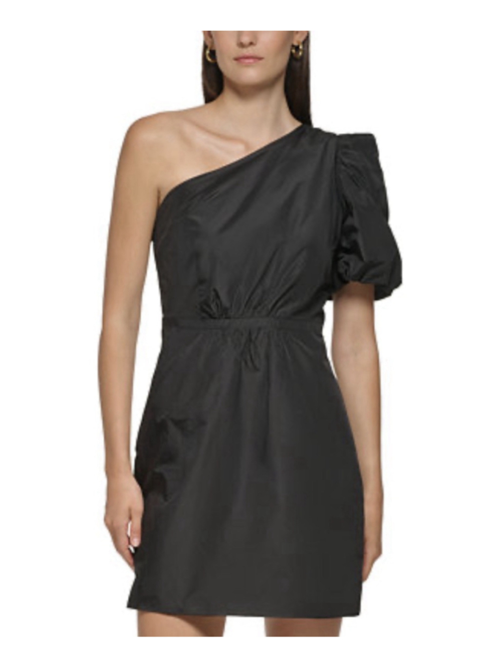 KARL LAGERFELD PARIS TAFFETA ONE SHOULDER PUFF MINI DRESS Sz 2 NWT Black Party